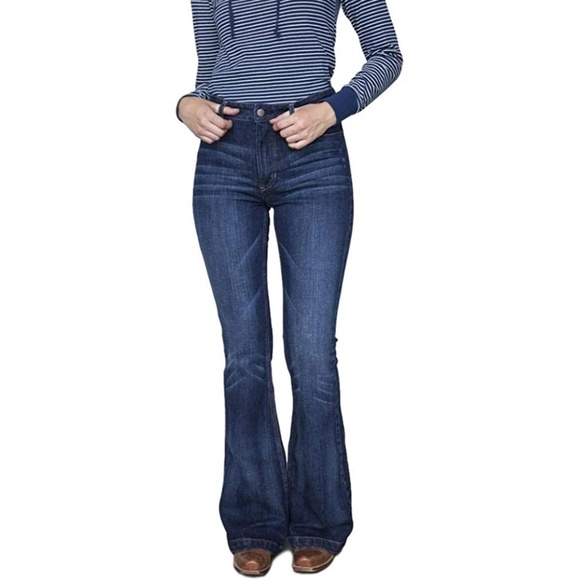 Kimes Ranch Mid Wash Blue Jennifer Ultra High Rise Wide Flare Jean Size 4/32 - Picture 1 of 12